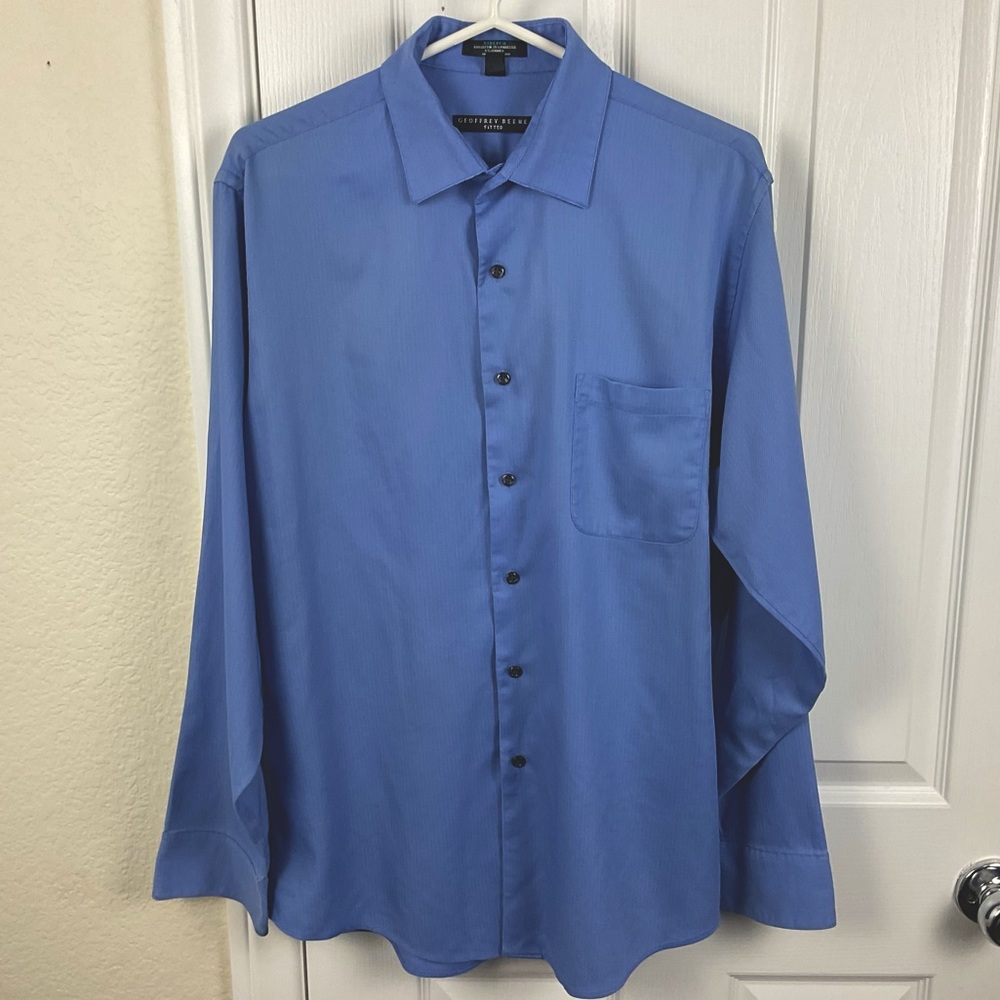 Pre-Owned Geoffrey Beene Men’s Blue Button Up Stretch Fitted Shirt, Size L